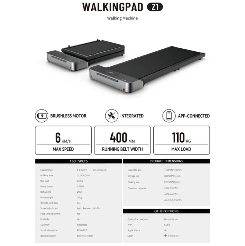 Caminadora KingSmith WalkingPad Z1 6km/h, WiFi Hasta 110kg Negro