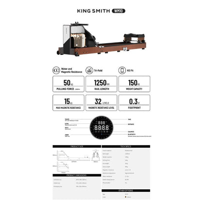 Máquina de Remo KingSmith WM10 Agua + Magnética, Plegado Triple Hasta 120kg