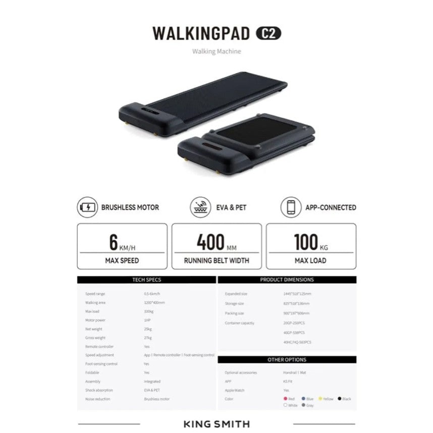 Caminadora KingSmith WalkingPad C2 6km/h, Hasta 100kg Negro