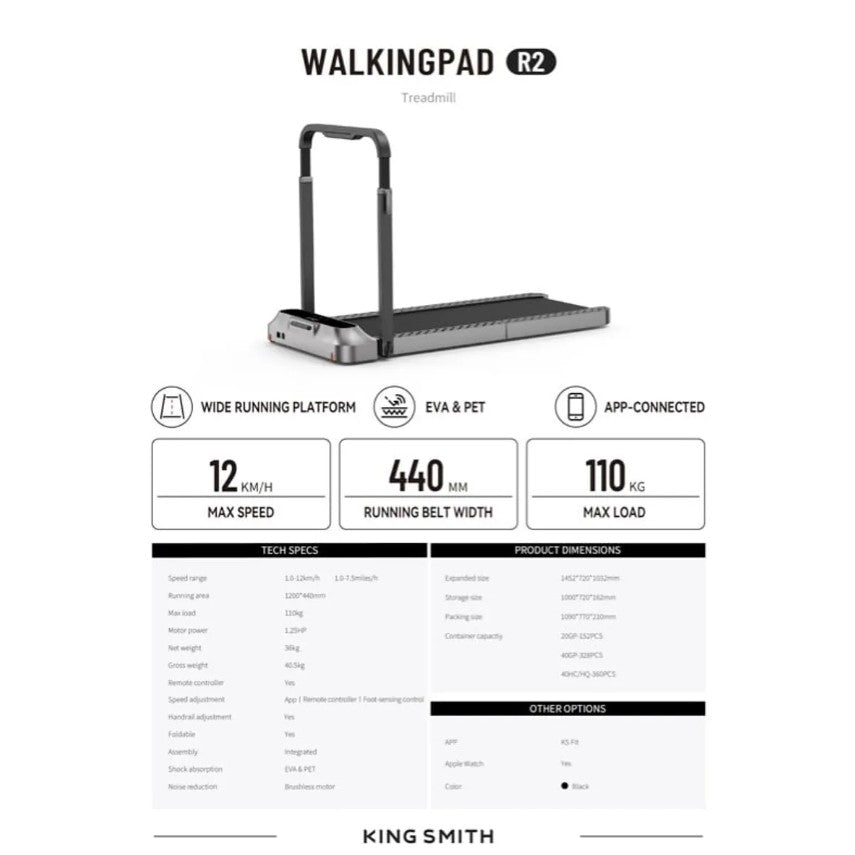 Trotadora Kingsmith WalkingPad R2 V2 12km/h Motor 1,2 CV Hasta 100Kg